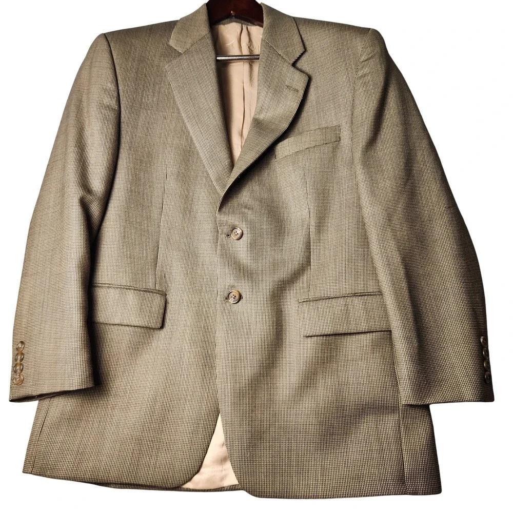 Unbranded Blazer Mens Brown Tan Micro Houndstooth Two Button Sport‎ Coat